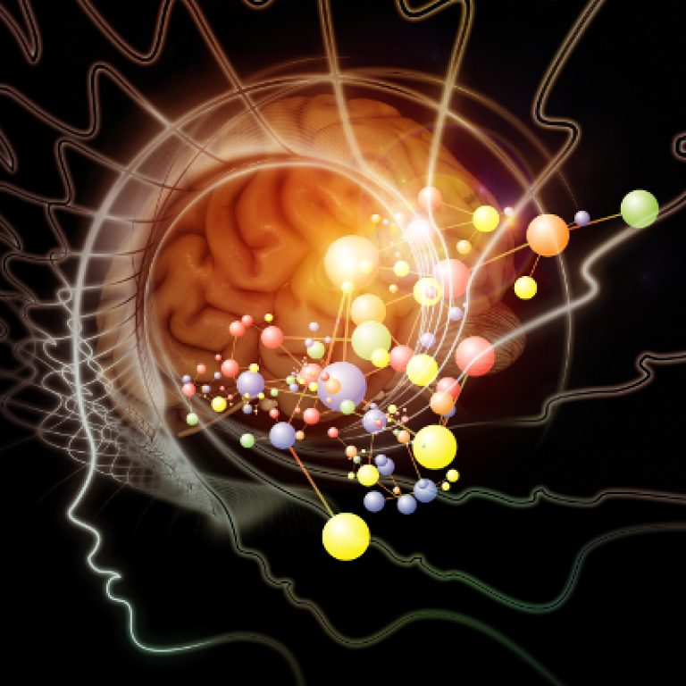 Human Mind series. Design composed of brain, human outlines and fractal elements as a metaphor on the subject of technology, science, education and human mind